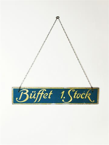 Altes bemaltes Glasschild "Büffet 1. Stock"