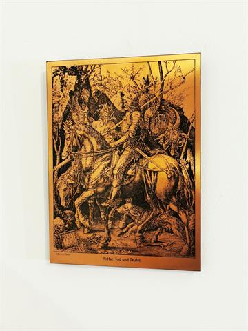 Grafik auf Kupferplatte "Ritter, Tod und Teufel" nach Albrecht Dürrer
