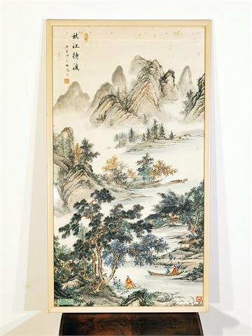 Gemälde Schwarze Tusche aquarelliert auf Papier "Am Lijiang - China - nahender Herbst"