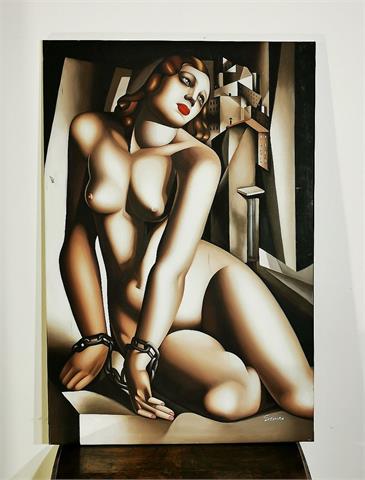 Gemälde Öl auf Leinwand "Art Deco Akt" signiert, in der Art nach Tamara de Lempicka
