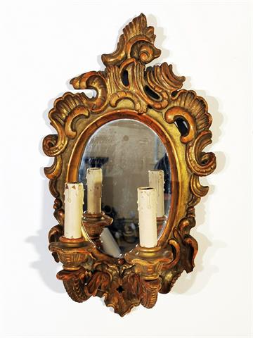 Antike geschnitzte Wandapplike mit Spiegel