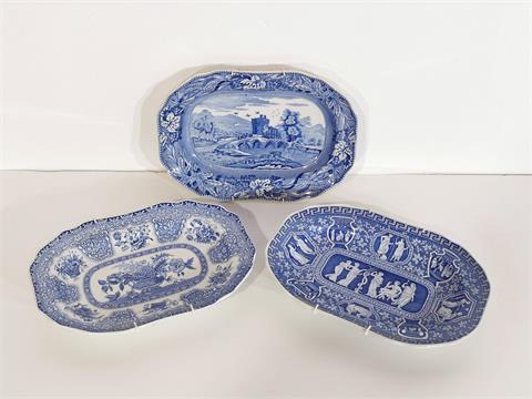 3 Porzellan Wandteller aus der Serie "The Blue Room Collection" von Spode (England)