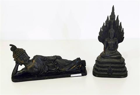 Sitzende und liegende Buddha Figur