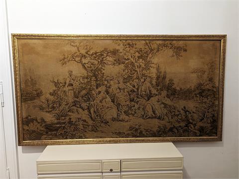 Antiker großer französischer Gobelin Wandteppich mit barocker Szene