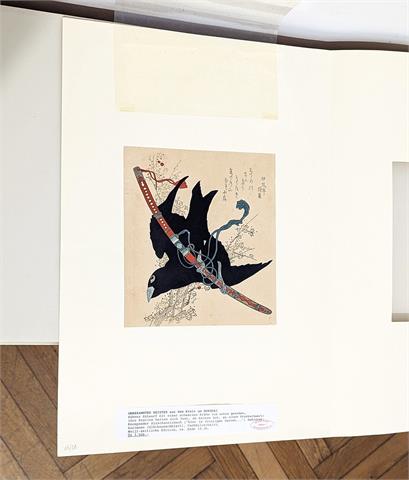Japanischer Farbholzschnitt "Krähe mit Prunkschwert" nach Katsushika Hokusai