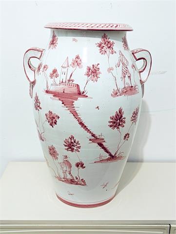 Alte große Unterglasur handbemalte Keramik Vase