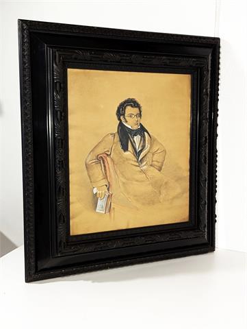Gemälde Mischtechnik auf Papier "Franz Schubert" signiert H. Barabas