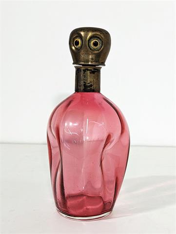Seltene alte Likörflasche mit "Eulen" Messingstöpsel
