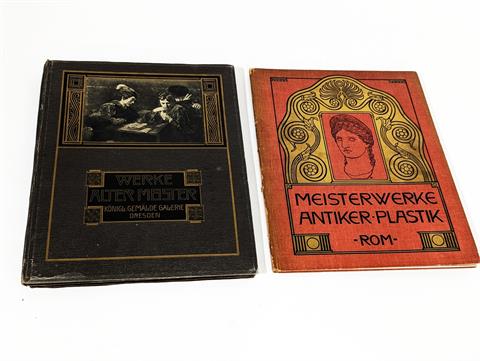 2 antike Bücher "Werke Alter Meister" und "Meisterwerke antiker Plastik"