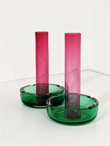 2 Vintage (Glas-) Aschenbecher mit integrierter Vase