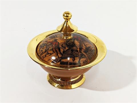 Alte Keramik Deckeldose mit Golddekor