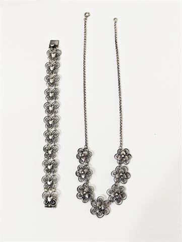 Vintage Halskette und Armband aus Silber