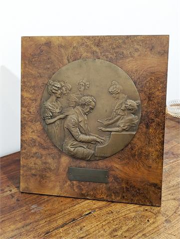 Große gerahmte Bronze Medaille  "Franz Schubert" signiert H. Schaefer