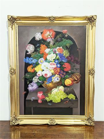 Gemälde Öl auf Leinwand "Blumen Stillleben" signiert Meng