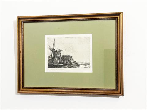 Radierung nach Rembrandt van Rjin "Die Windmühle" signiert