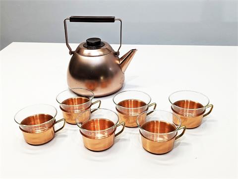 Vintage Teeset aus Kupfer und Glas