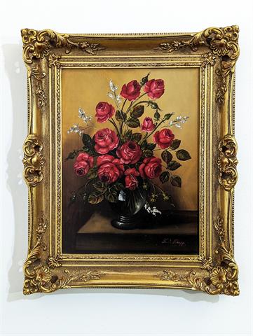 Gemälde Öl auf Hartfaserplatte "Blumen Stillleben" signiert Oskar Knapp