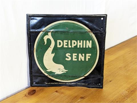 Seltenes antikes Blechschild "Delphin Senf - Mautner Markhof GmbH"