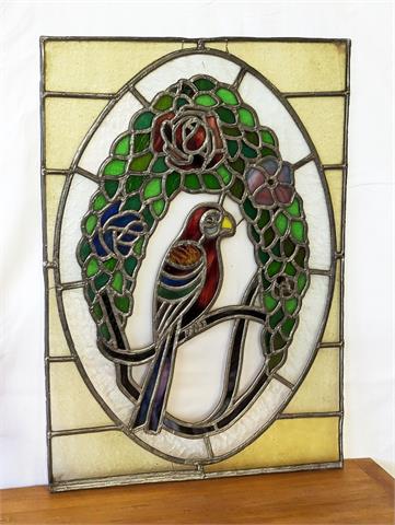 Jugendstil Fensterglas / Bleiverglasung "Papagei"