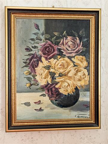 Gemälde Öl auf Hartfaserplatte "Blumen Stillleben" signiert