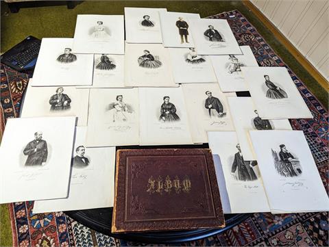 Antikes Album mit Portrait Stahlstichen