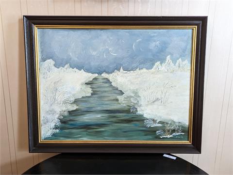 Gemälde Öl auf Leinwand "Winterlandschaft" signiert A. Figl