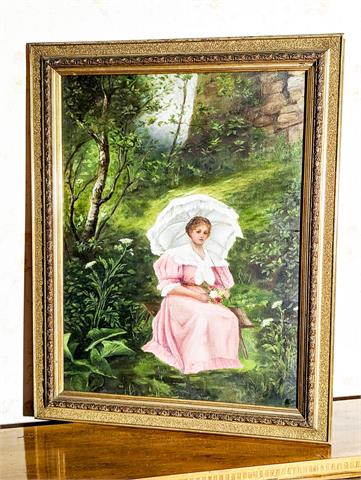 Gemälde Öl auf Hartfaserplatte "Sitzende Dame"