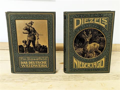 Zwei alte Jagdbücher "Diezels Niederjagd" und "Das Deutsche Weidwerk"