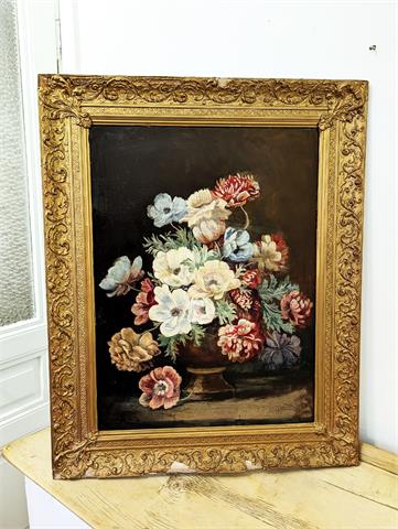 Gemälde Öl auf Karton "Blumen Stillleben" signiert J. Fiedler