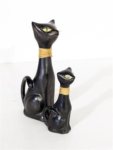Zwei Keramikfiguren "Zwei Katzen" Anzengruber Keramik