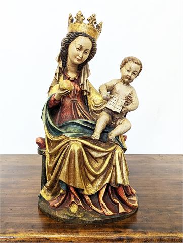 Alte handgeschnitze Holzfigur "Madonna mit Kind" von A. Senoner Tinderla (Südtirol)