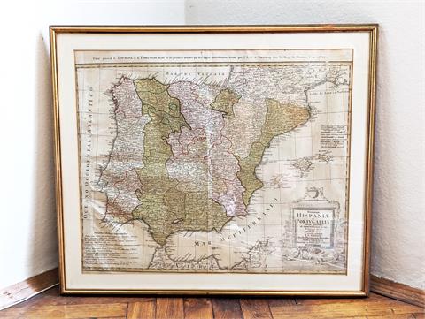 Landkarte (kolorierter Kupferstich) "Spanien und Portugal"