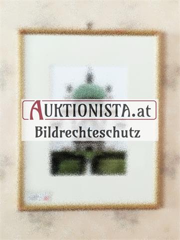 Gemälde Aquarell auf Papier "Kirche am Steinhof, Architekt Otto Wagner" signiert