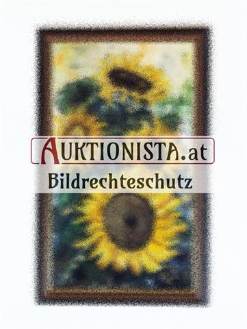 Gemälde Öl auf Platte "Sonnenblumen" monogrammiert St. Er.