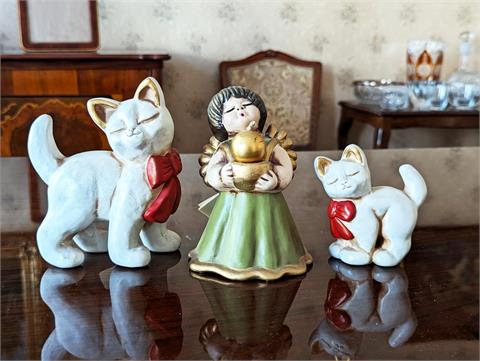 Drei Thun Figuren (Engel und zwei Katzen)