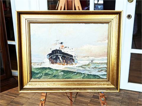 Gemälde Öl auf Leinwand "Schiff auf stürmischer See"