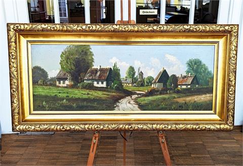 Gemälde Öl auf Leinwand "Dänisches Dorf" signiert S. Horning