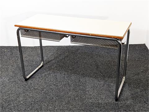 Seltene Mid-Century Stahlrohr Schulbank / Schreibtisch im Bauhausstil von Wiesner Hager