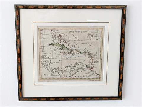 Antike Landkarte / Stich "Westindien/Karibik"