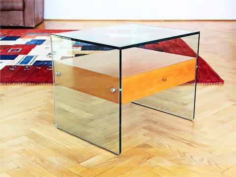 Beistelltisch aus Glas mit Holzschublade von Tonelli Design