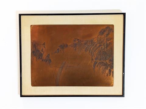 Kupferdruckplatte mit Radierung von Herwig Zens