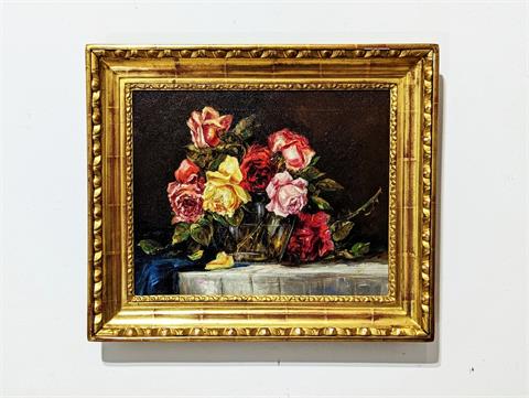 Gemälde Öl auf Leinwand "Blumenstillleben" signiert F. Wabrelka
