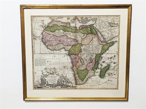 Antike Landkarte / Kupferstich "Afrika" gestochen von Johann Baptista Homann