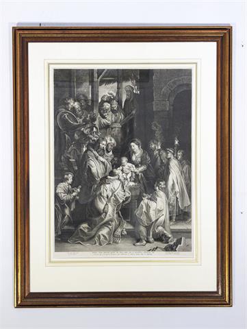 Kupferstich "Anbetung der Könige, nach Rubens" von Nicolaes Lauwers