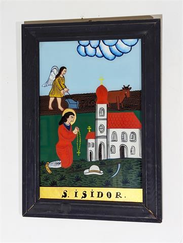 Hinterglasmalerei "Heiliger Isidor"