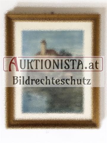 Farbradierung auf Seide "Wachau, Schloss Schönbühel" signiert H. Schindler