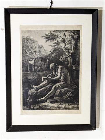 Antiker Stich "Heiliger Hieronymus" Druckmonogrammiert J.J. DB