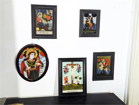 Fünf Hinterglasmalereien mit Heiligenbildern