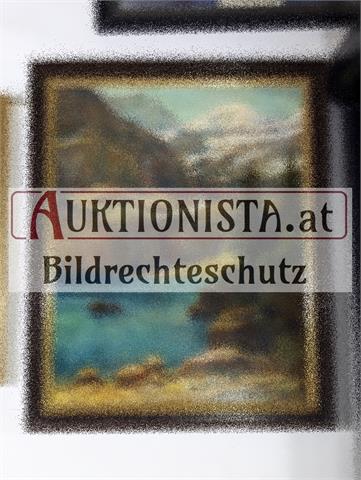 Gemälde Öl auf Leinwand "Oeschinensee bei Kandersteg" signiert P. Reckendorfer
