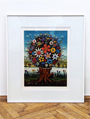 Farblitographie "Blumenbaum" stempelsigniert Josip Generalic